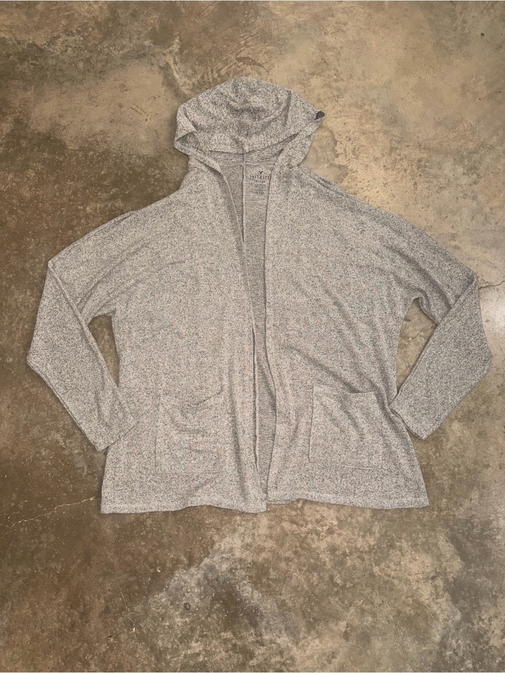 American Eagle Soft & Sexy Plush Gray Hooded Open Cardigan L Athleisure Cozy